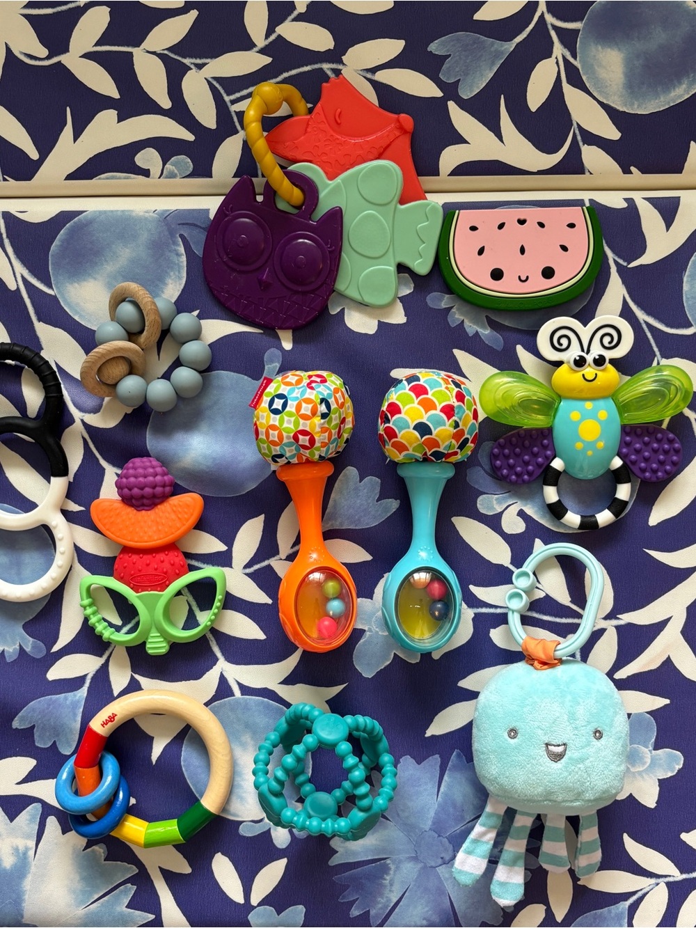 Assorted Colorful Baby Rattles & Teethers Toy Set - Multicolor